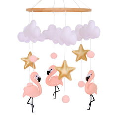 Vlokup pink flamingo crib mobile boosts visual tracking for infants.