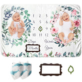 Vlokup Twins Milestone Blanket with watercolor wreath for adorable baby photos.
