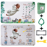Vmaisi Baby Milestone Blanket with green animals, perfect for monthly growth photos.