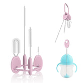 VOGOGE baby straw brush set, pink, with stand, for easy reach and organized cleaning.
