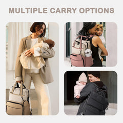 VONAL Diaper Bag Backpack back view with stroller straps for hands-free use.