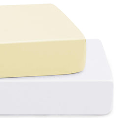 Vonty bamboo-rayon crib sheet in white and beige, ultra-soft for baby comfort.