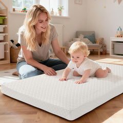 voomf Pack and Play Mattress Pad folded in its travel bag for easy portability