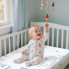 voomf Pack and Play Mattress breathable cover highlights skin-friendly, moisture-wicking surface.