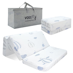 voomf Trifold Pack and Play fabric closeup showing soft, breathable cover for baby comfort.