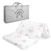 voomf trifold pack n play mattress folded for compact storage and portability.