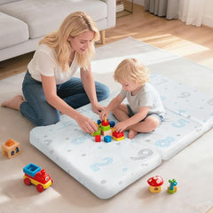 voomf Pack N Play mattress side view highlighting breathable, skin-friendly surface
