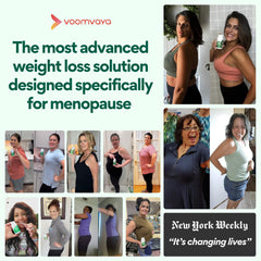 VoomVaya MenoSlim Advanced capsules close-up showcasing convenient menopause support.