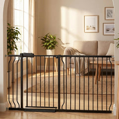 Vothco extra-wide gate in doorway provides a secure barrier for kids and pets.