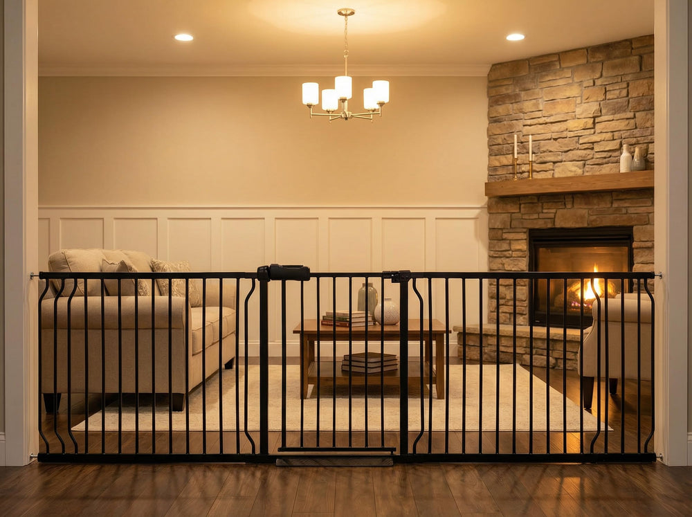 Vothco extra-wide gate assembly fits 85.8–104.5 inches openings for stairs and doorways.