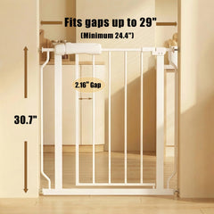 Vothco pressure-mounted gate demonstrates easy, tool-free installation in wide spaces.