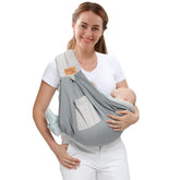 vrbabies baby sling mesh grey front view shows breathable comfort for parent and baby.