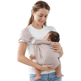 vrbabies Double Ring Sling Light Grey material close-up showing soft cotton-linen blend for gentle baby skin.