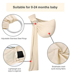 VRbabies Water Ring Sling Beige with one-hand adjustment for easy on-the-go wearing.