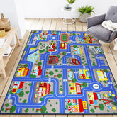 VSIWB kids city road rug blue with durable, non-slip surface for safe play