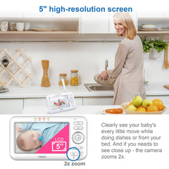 VTech VM5463-2 pan-tilt-zoom enables in-room viewing from the parent unit.