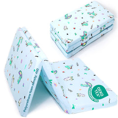 VUCWS dinosaur tri-fold pack mattress provides firm spine support for baby.