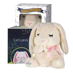 VUNCESSIN 7-inch prayer bunny plush with cross embroidery, a comforting baptism keepsake for baby.