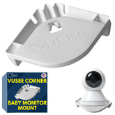Vusee Corner Mount securing a baby monitor for a clear corner view