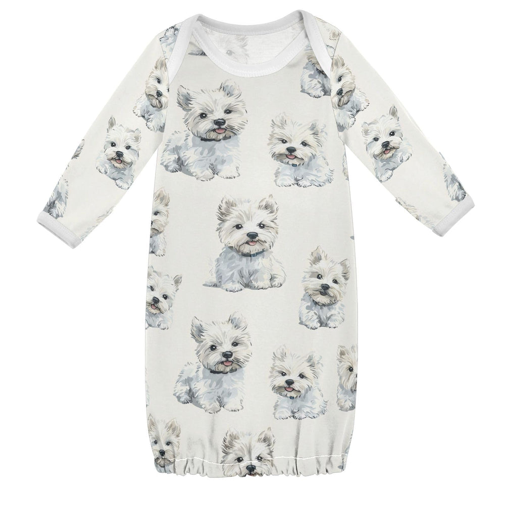 vvfelixl baby sleeper gown with West Highland Terrier design, front view showing cute print