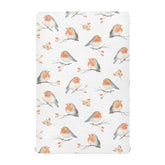 vvfelixl crib sheet with robin bird pattern on white, cozy nursery vibes
