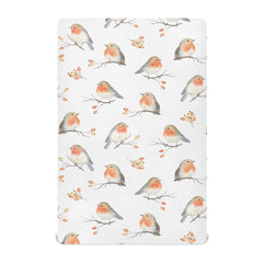 vvfelixl crib sheet with robin bird pattern on white, cozy nursery vibes