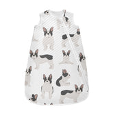 vvfelixl French Bulldog pattern white baby sleep sack offers cozy cotton comfort for newborns.