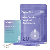 VWELL Boric Acid Vaginal Suppositories 600mg box for discreet storage and travel odor control.