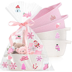 Vynium pink and white Christmas gift baskets set with handles for stylish gifting