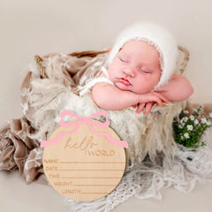 WAUAO wooden Hello World sign with bow for newborn photo props