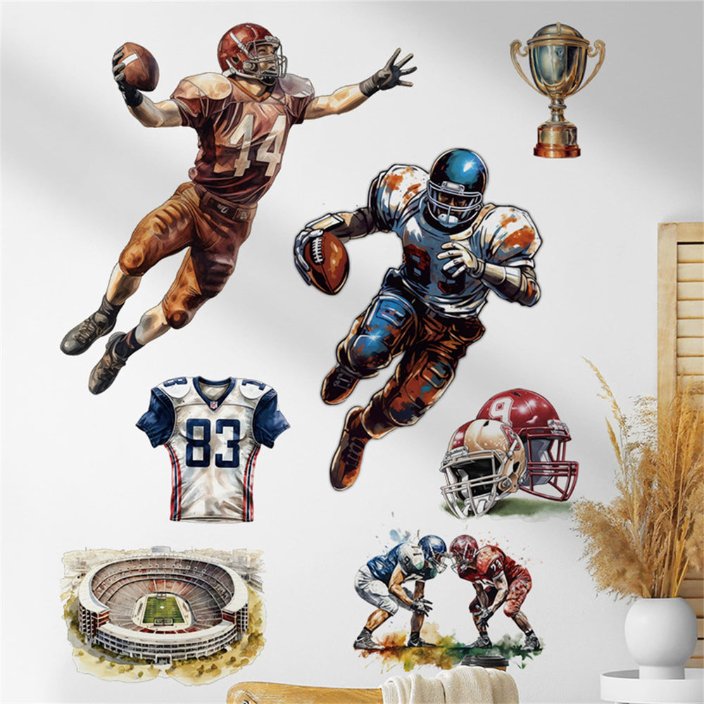 WAFT YEARN football player wall decal full setup for a playful nursery wall