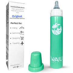 Waiu baby bottle 6oz green front view for on-the-go hydration.
