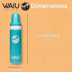 Waiu bottle blue side view, slim profile fits pockets