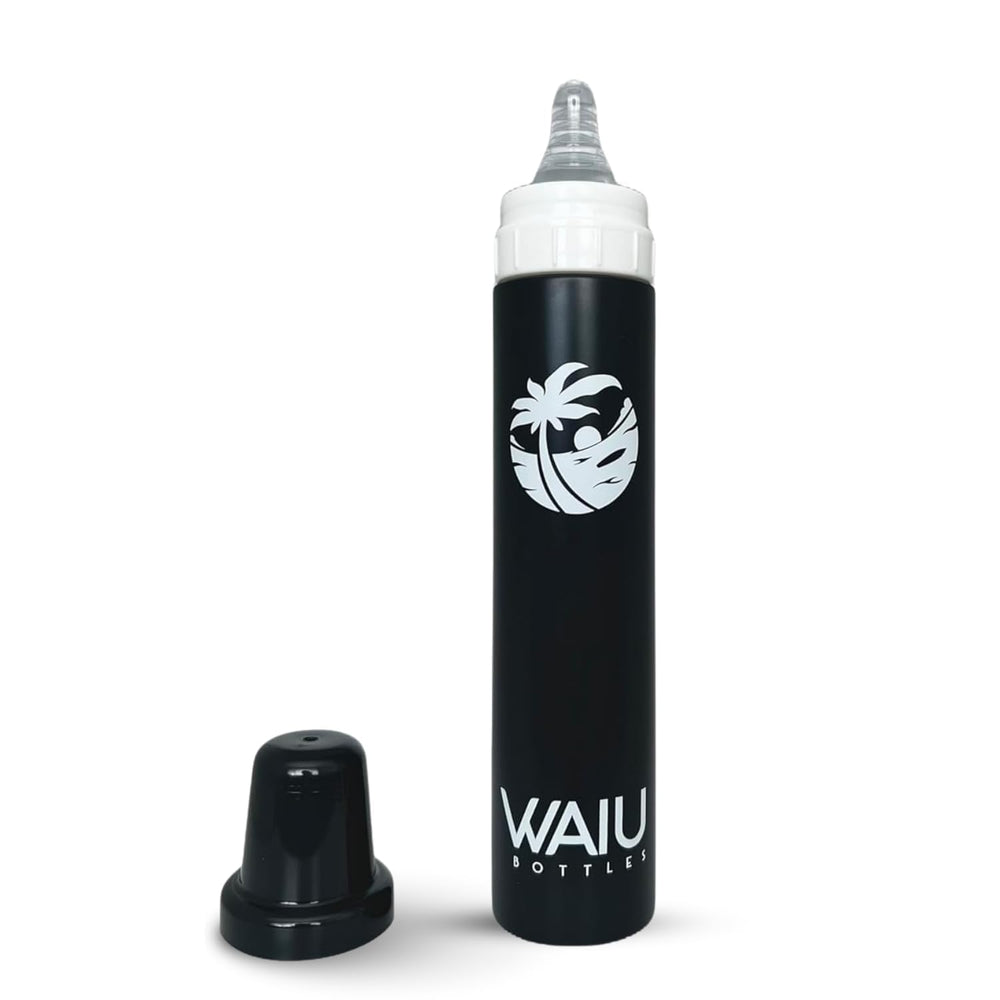 Waiu insulated baby bottle 4oz black cap keeps drinks warm