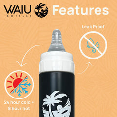 Waiu insulated bottle on table shows compact portable design