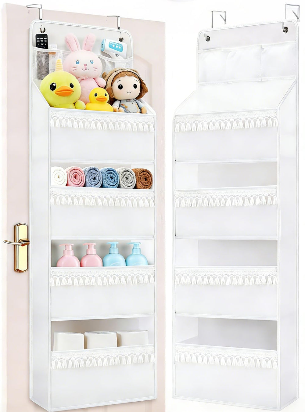 Wakaye over the door organizer with boho pockets in white for tidy storage