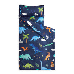Wake In Cloud dinosaur nap mat folded for compact storage and easy transport