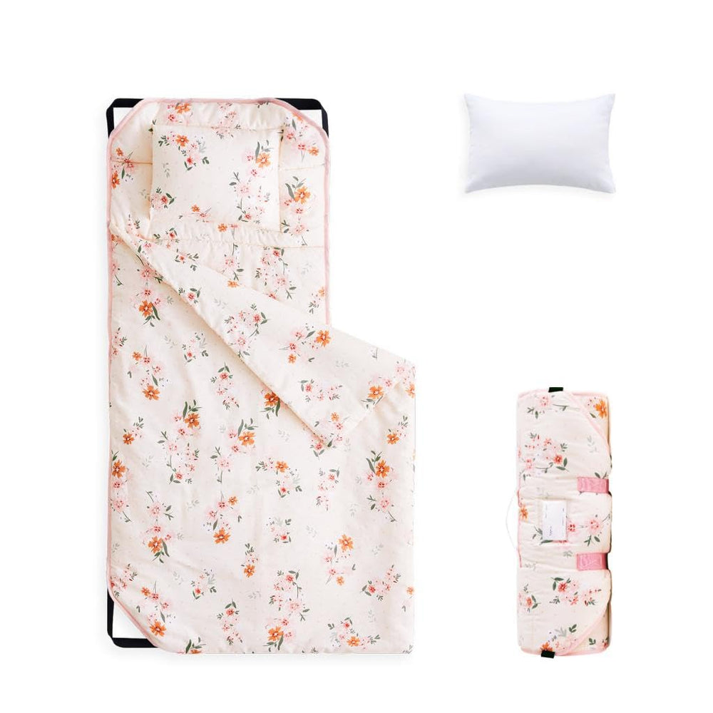 Wake In Cloud nap mat rolled and compact for easy daycare transport.
