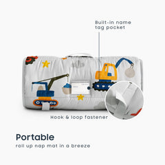 Wake In Cloud nap mat rolled up with handle, easy to carry.