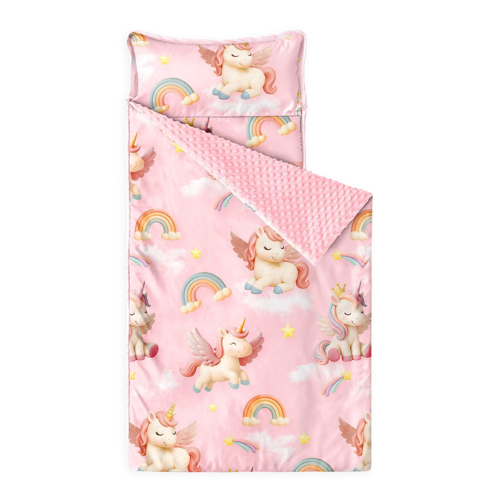 Wake In Cloud nap mat with unicorn rainbow design for preschool rest