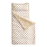 Wake In Cloud nap mat folded with gingham grid for easy preschool transport