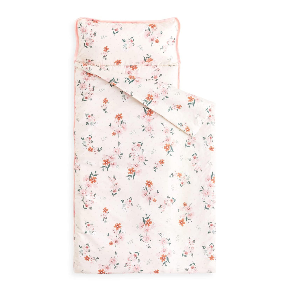 Wake In Cloud nap mat with floral light pink design for cozy preschool naps.