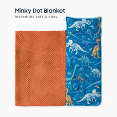 Wake In Cloud dinosaur nap mat opened to reveal built-in blanket and pillow.