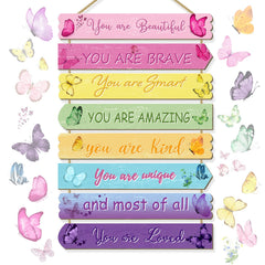WAKOSAN butterfly wall plaque set brightens kids' room with educational patterns.