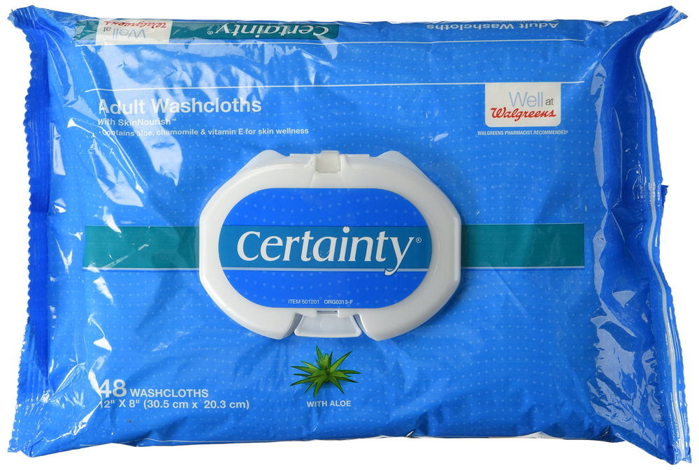 Walgreens Certainty adult washcloths 12x8 pack for easy cleansing
