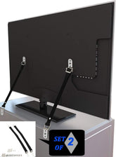 WALI anti-tip strap in-pack shows dual straps for secure TV mounting.