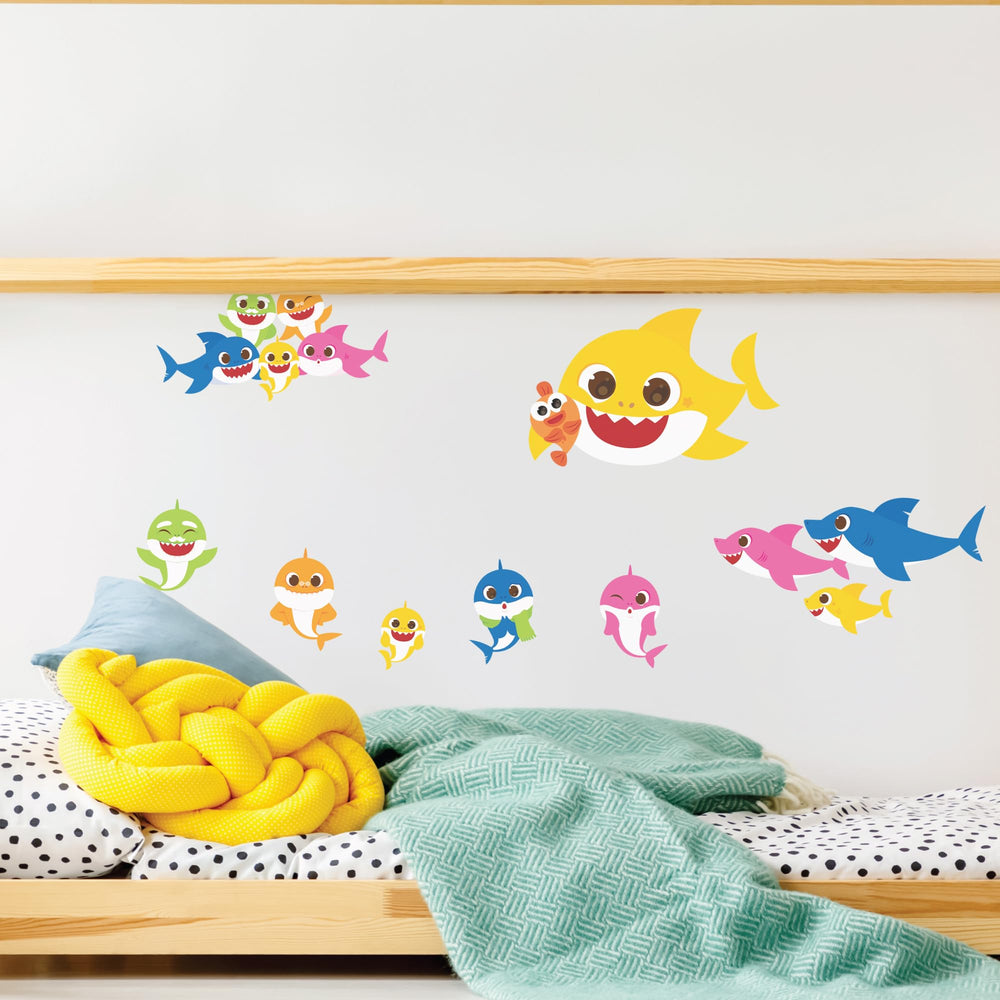 Wall Palz Baby Shark family decal set 8 on wall for playful room decor