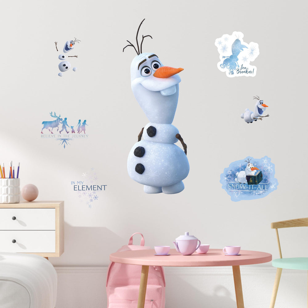 Wall Palz Olaf 28-inch life-sized decal for bright, durable wall décor that’s easy to apply.