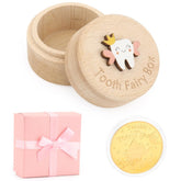 WALLFID Tooth Fairy Box round front view shows warm wood finish and kid-friendly design