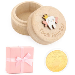 WALLFID Tooth Fairy Box round front view shows warm wood finish and kid-friendly design